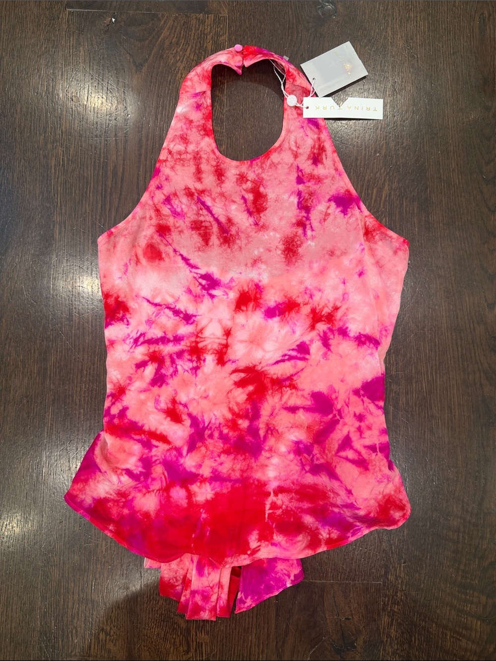 NWT Trina Turk Pink & Magenta Tie-Dye Halter Neck 100% Silk Top